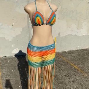 Multicolor Blue Yellow Orange Green Crochet Bikini